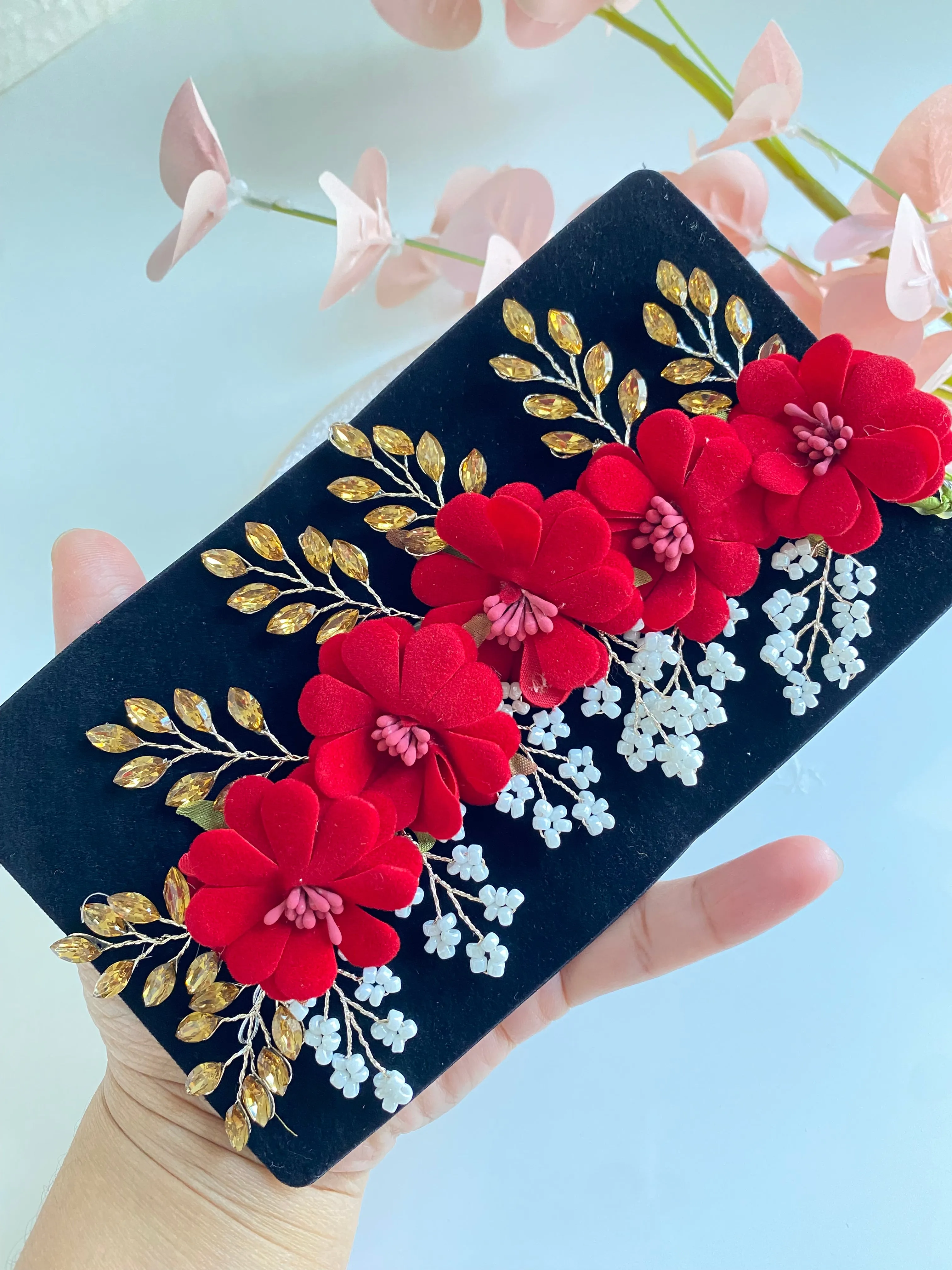 Sima Red Flower Hair Gajra