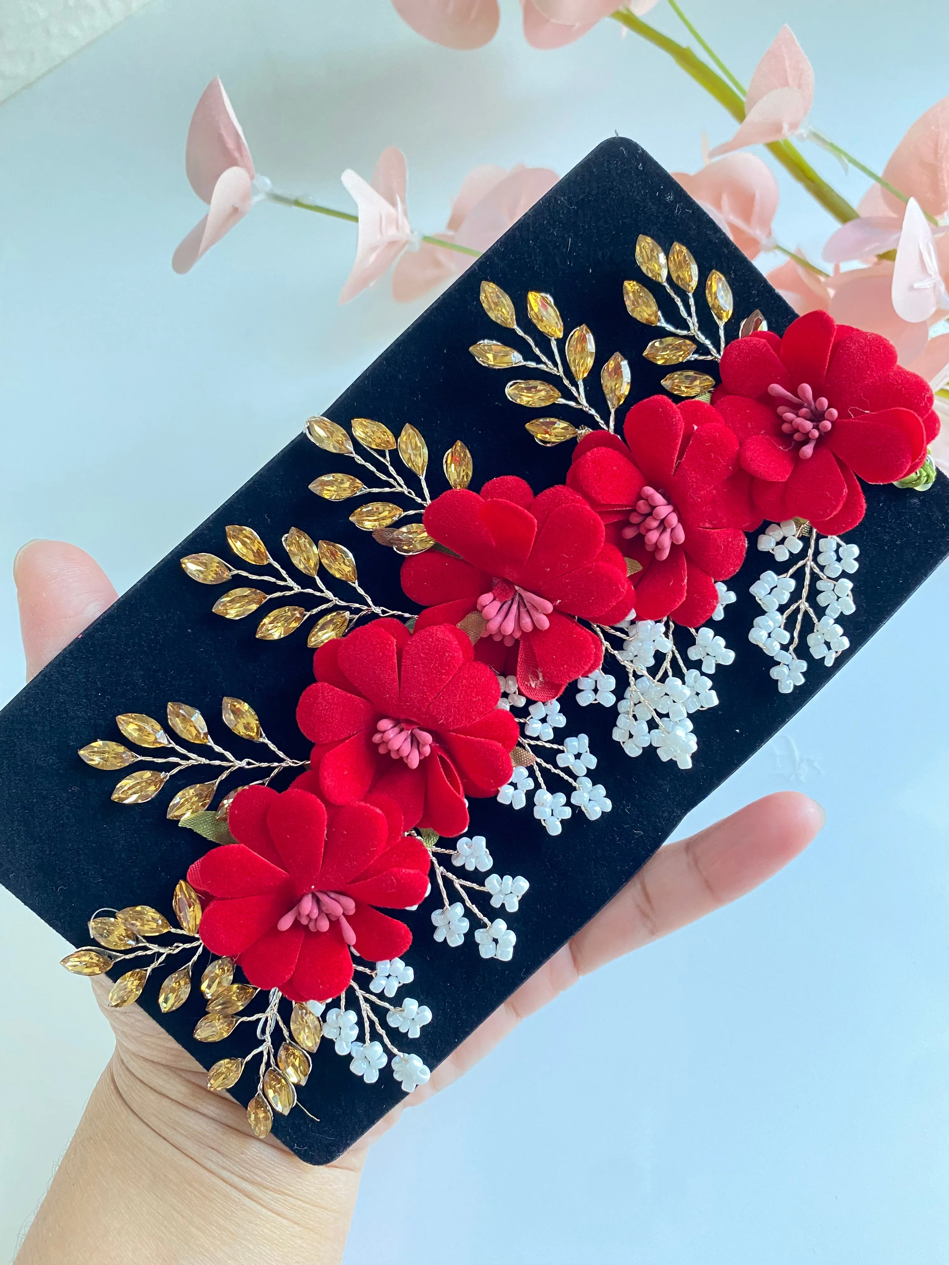 Sima Red Flower Hair Gajra