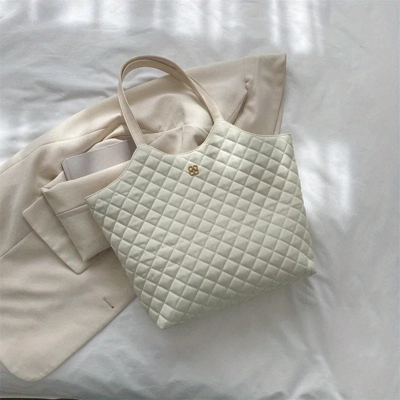 Simple Argyle Quilted Tote Bag, Large Capacity Shoulder Bag, Casual Handbags For Commuter & School