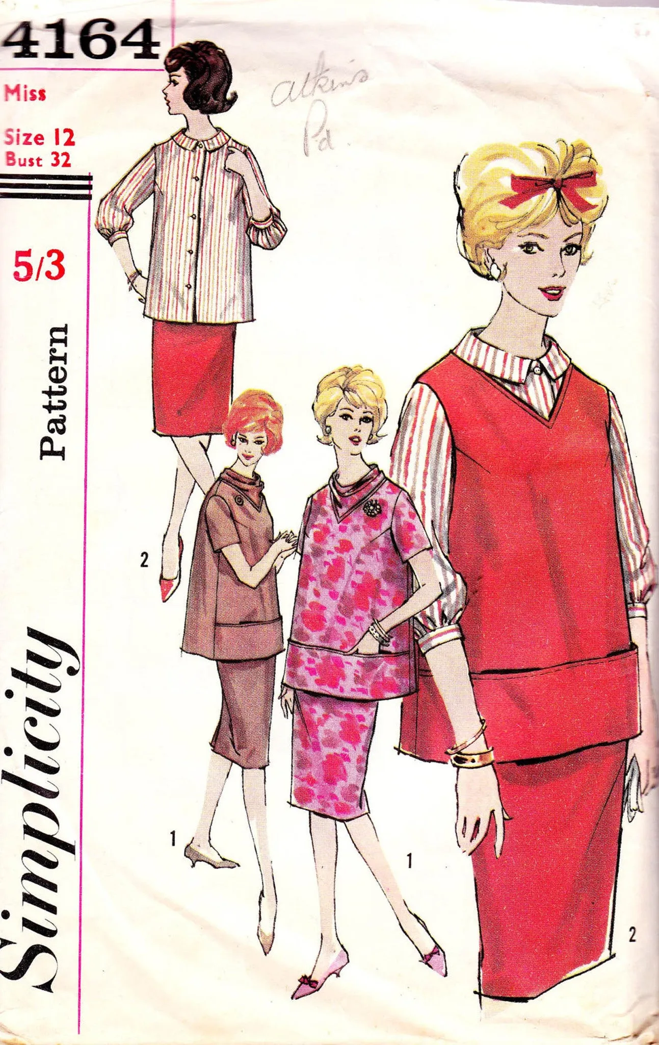 Simplicity 4164 Womens Retro Maternity Top Blouse & Skirt 1960s Vintage Sewing Pattern Size 12 Bust 32 inches UNUSED Factory Folded