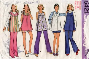 Simplicity 5421 Maternity Smock Top & Pants 1970s Vintage Sewing Pattern Size 10 or 12