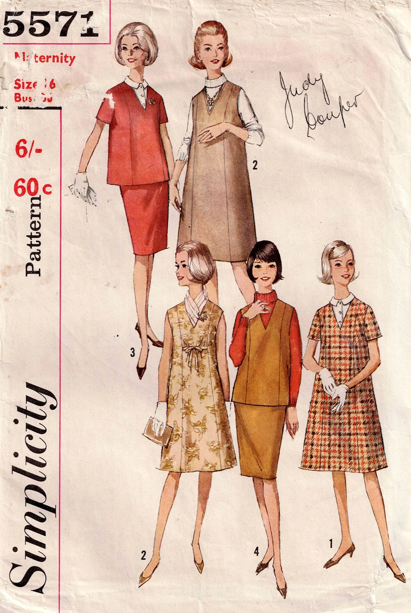 Simplicity 5571 Womens Retro Maternity Wardrobe 1960s Vintage Sewing Pattern Size 16 Bust 36 inches UNUSED Factory Folded