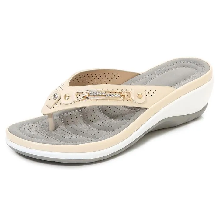 Slippers Summer Flip Flops Platform Shoes For Wedge Comfort Metal Button Slides Casual Ladies Beach Footwear