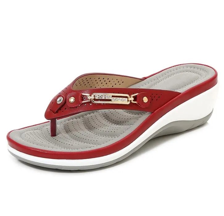 Slippers Summer Flip Flops Platform Shoes For Wedge Comfort Metal Button Slides Casual Ladies Beach Footwear