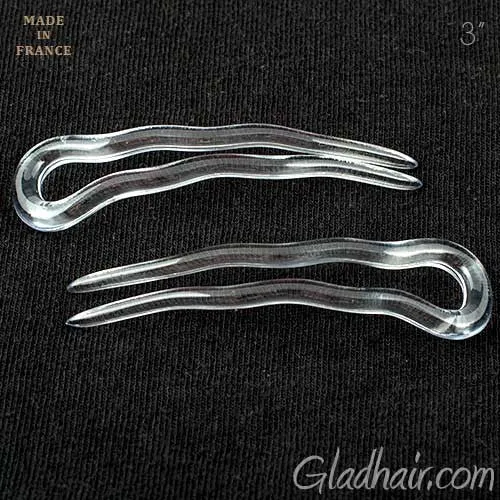 Small French Crink Clear Hair Pins - Pair