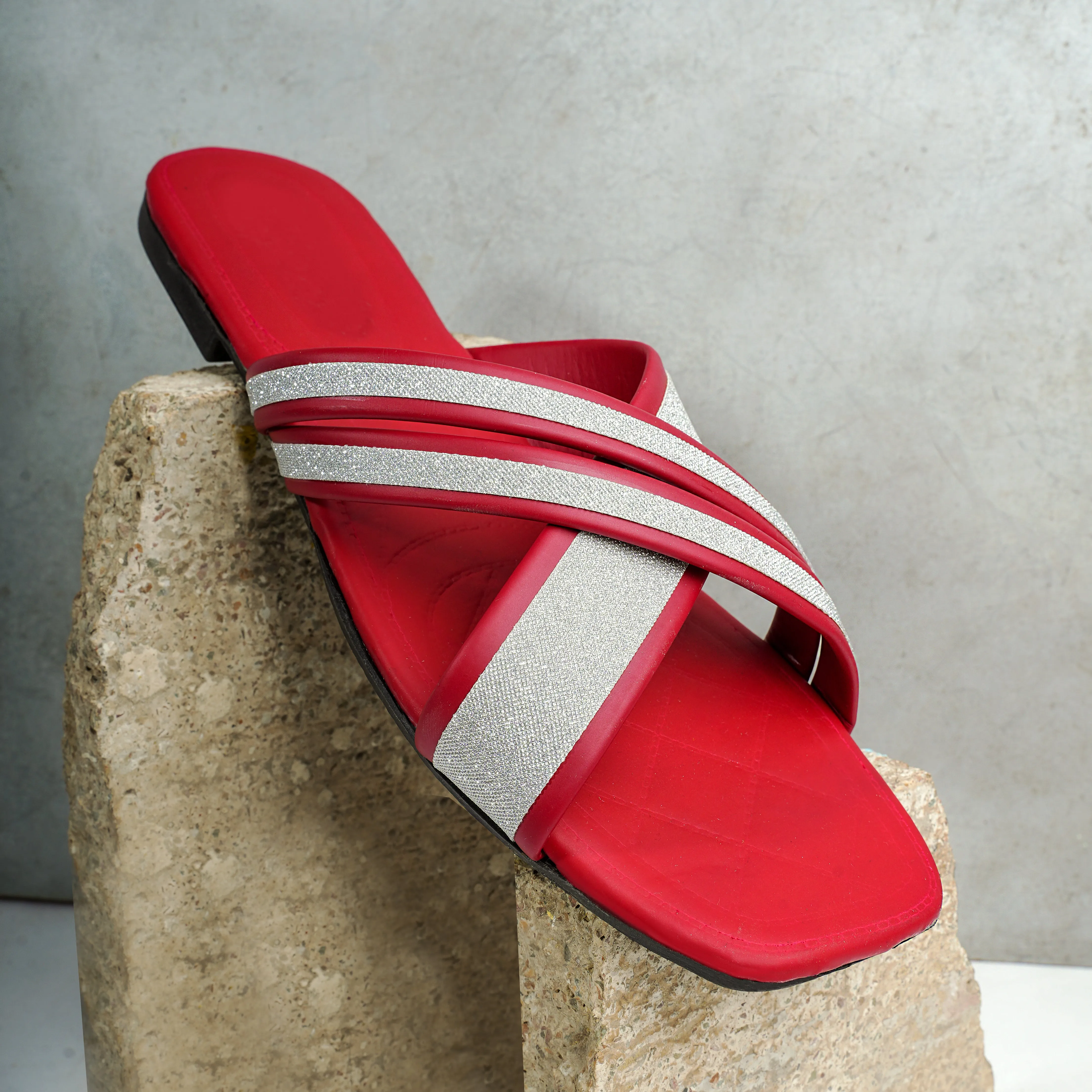 Sparkle Cross Flats - Red