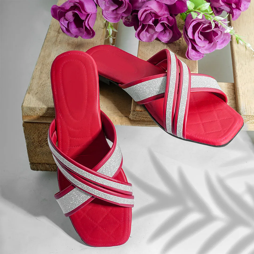Sparkle Cross Flats - Red