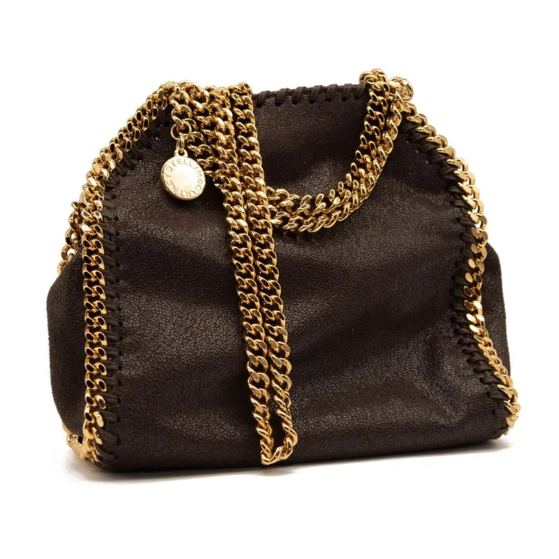 Stella McCartney Tiny Falabella Faux Leather Tote Chocolate Brown Gold