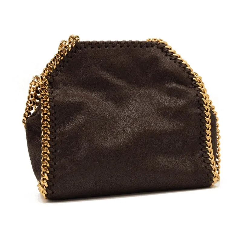 Stella McCartney Tiny Falabella Faux Leather Tote Chocolate Brown Gold