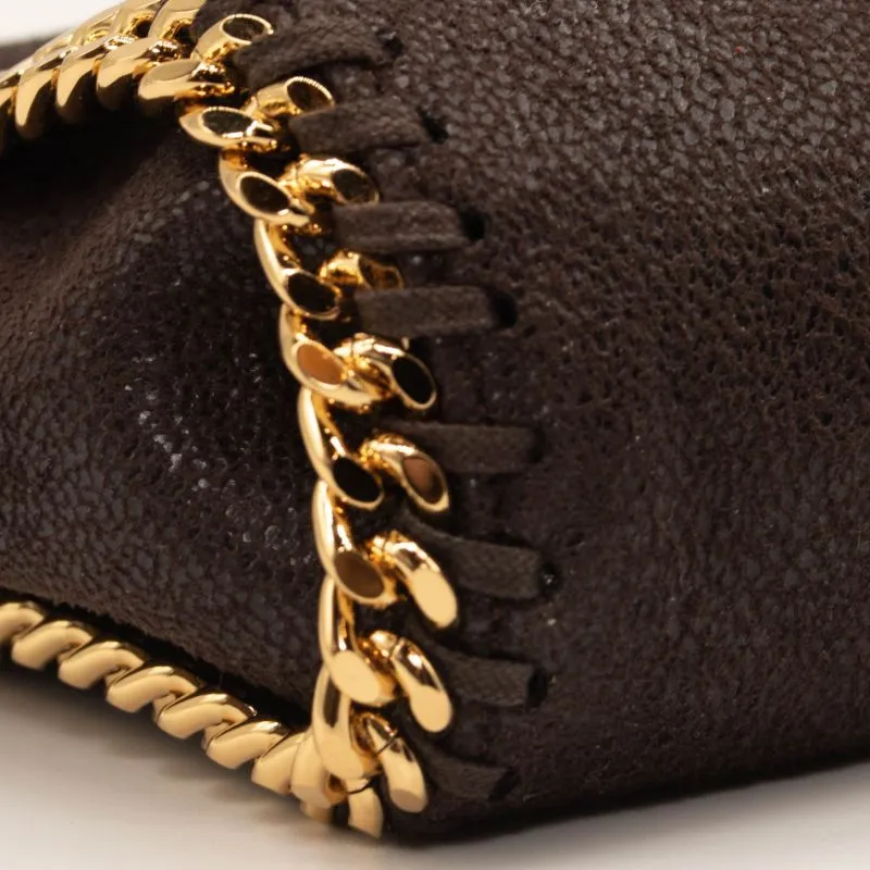 Stella McCartney Tiny Falabella Faux Leather Tote Chocolate Brown Gold