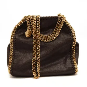 Stella McCartney Tiny Falabella Faux Leather Tote Chocolate Brown Gold