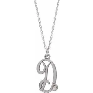 Sterling Silver .02 CT Diamond Script Initial D 16-18" Necklace