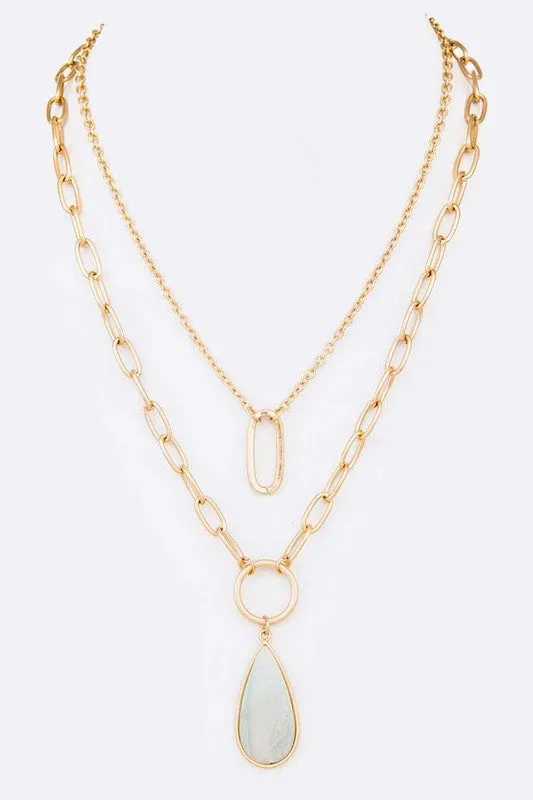 Stone Teardrop Layer Pendant Necklace