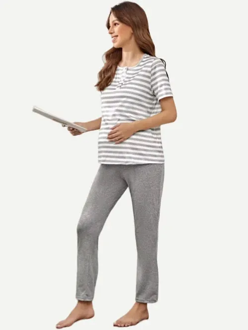 Striped T-shirts And Pants Loungewear Sets Wholesale Maternity Pajama