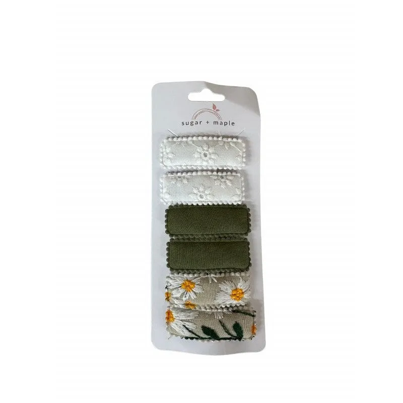 Sugar   Maple Barrette Clips White Forest Daisy