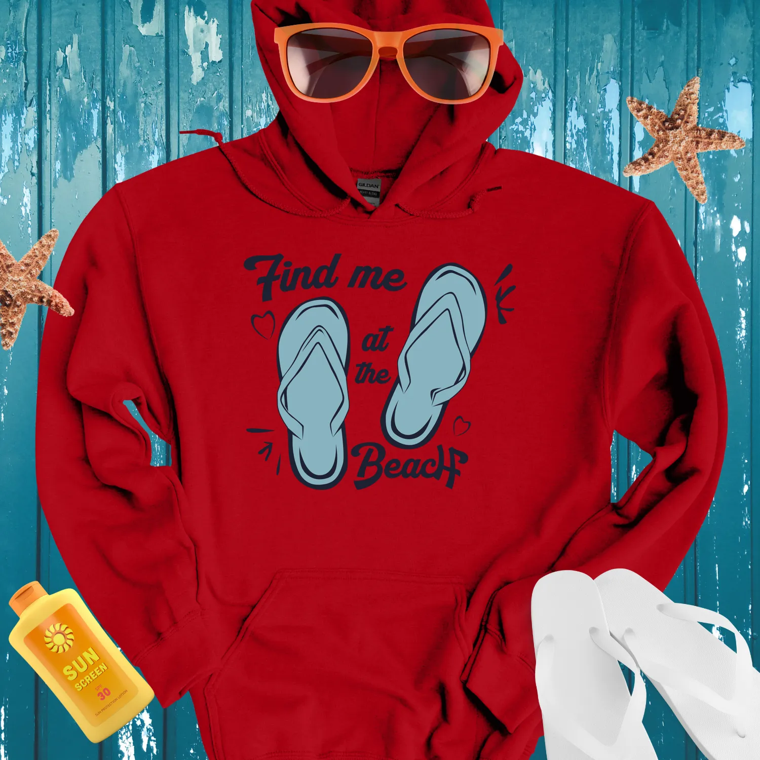 Summer Beach Hoodie With Fun Blue Flip Flop Design