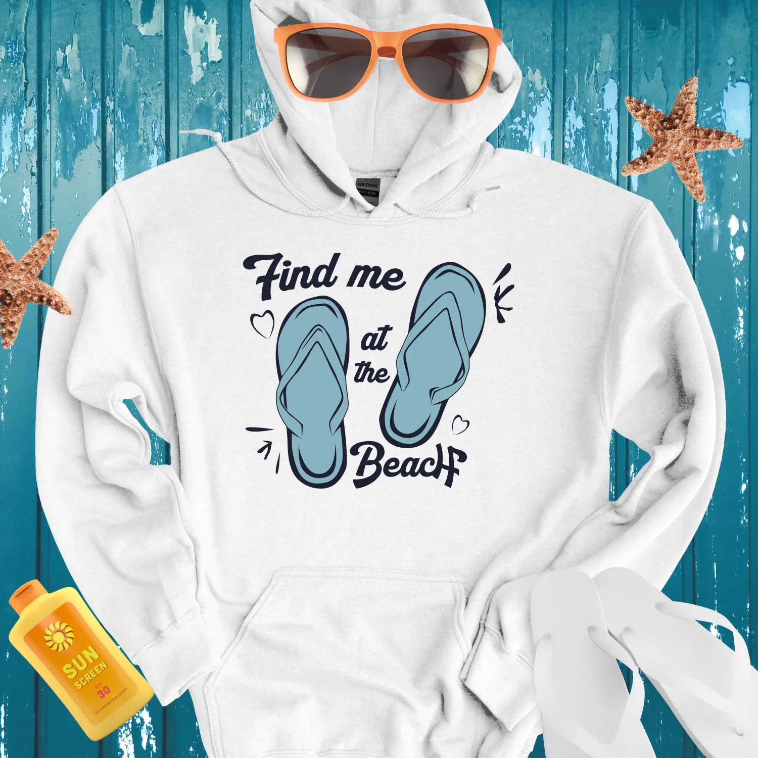 Summer Beach Hoodie With Fun Blue Flip Flop Design