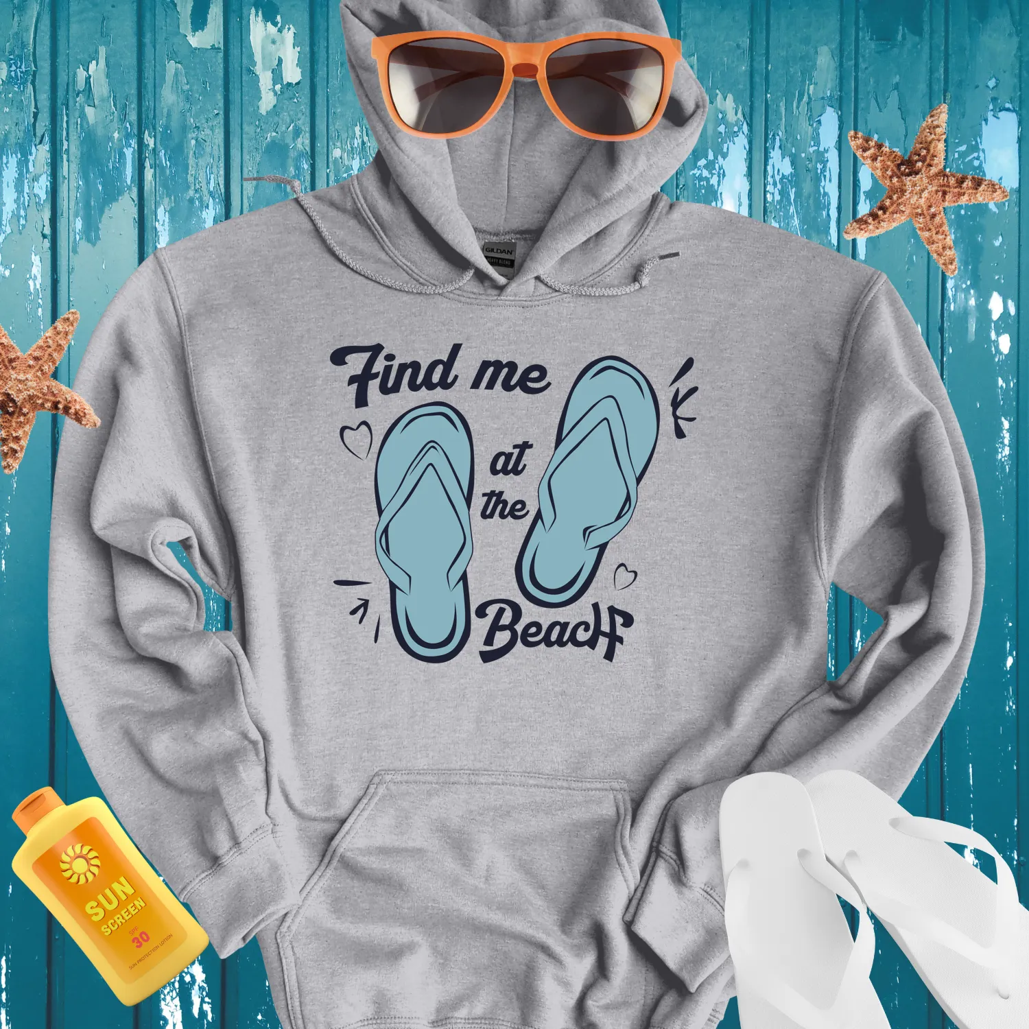 Summer Beach Hoodie With Fun Blue Flip Flop Design