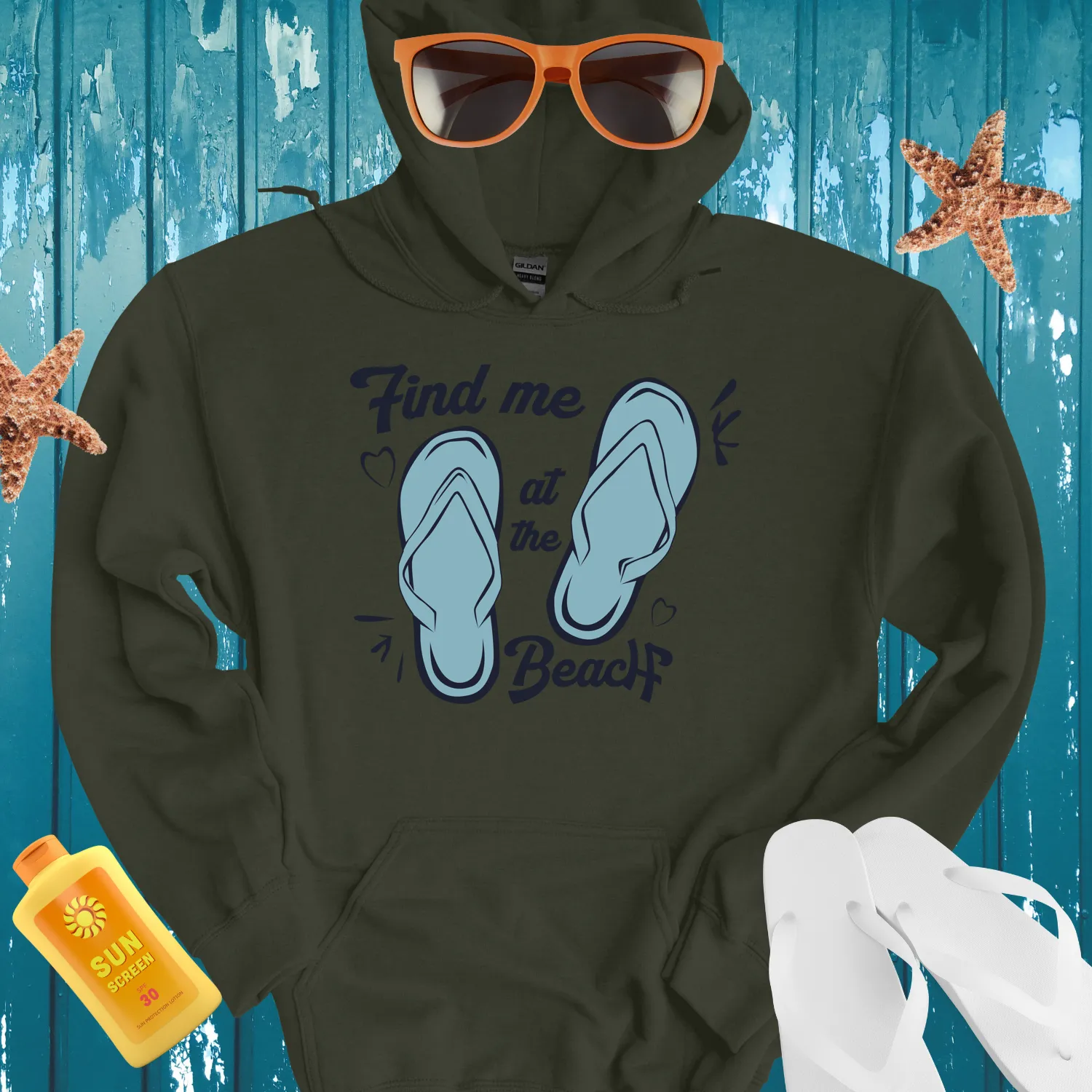 Summer Beach Hoodie With Fun Blue Flip Flop Design