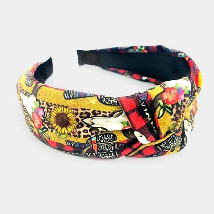 Sunflower Steer Head Fabric Headband