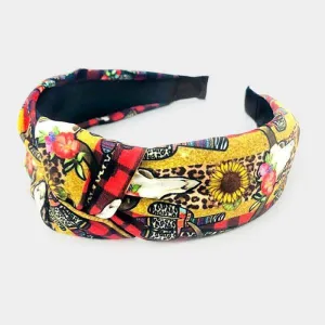 Sunflower Steer Head Fabric Headband