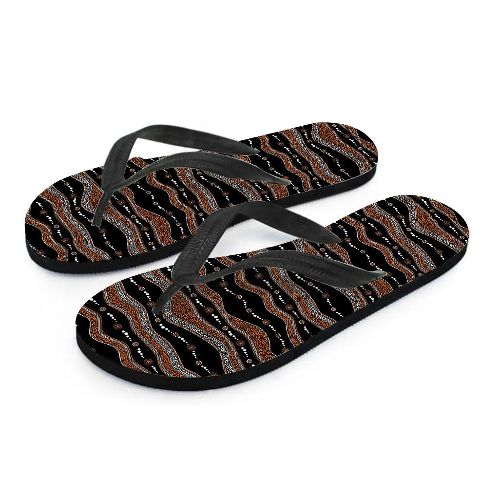 Surf in Style: Hawaiian Outfit with Aboriginal Indigenous Print Flip Flops