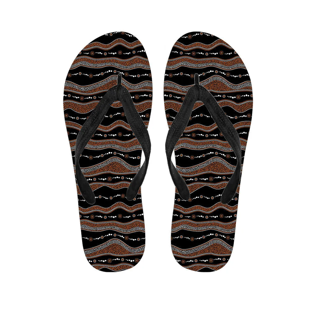 Surf in Style: Hawaiian Outfit with Aboriginal Indigenous Print Flip Flops