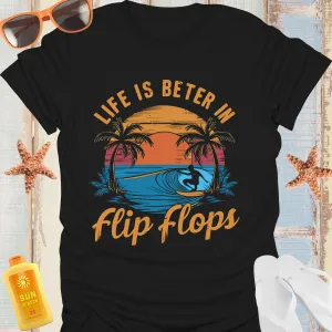 Surfer Sunset Tee With Flip Flops Beach Vibes
