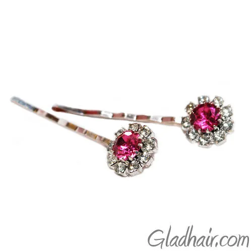 Swarovski Bobby Pins with Pink Crystal Stones - Pair