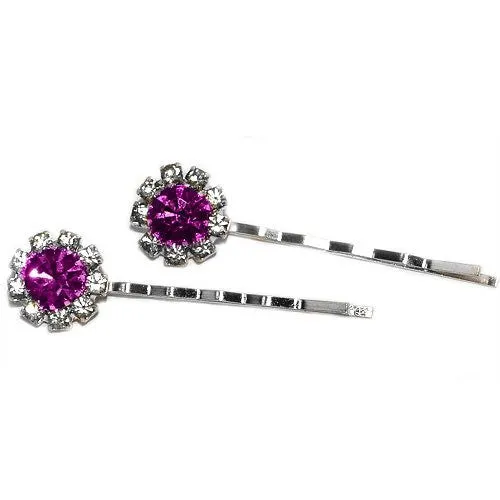 Swarovski Bobby Pins with Purple Crystal Stones - Pair