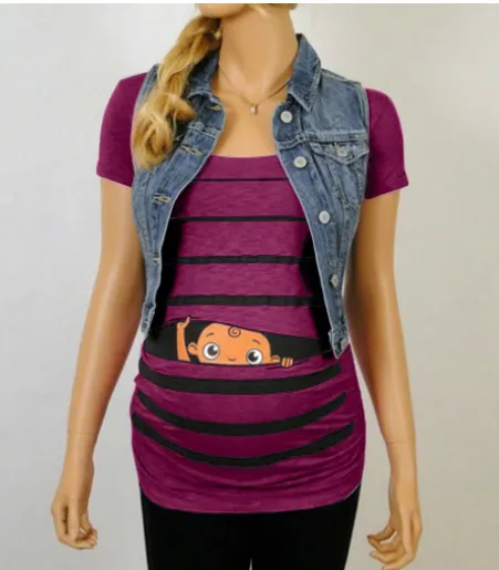 Sweet Cartoon Striped Pregnancy Summer T-shirt Tops