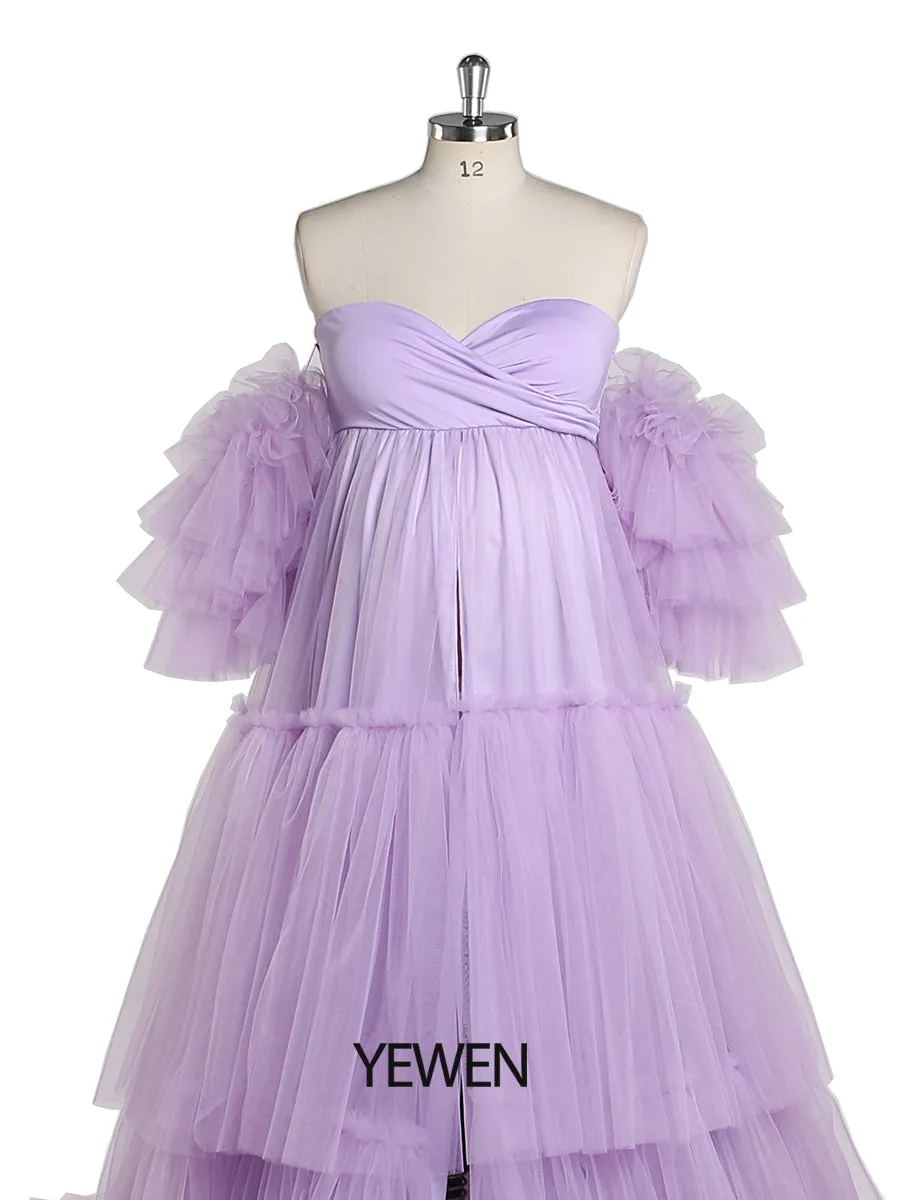 Sweetheart Neck Maternity Dress for Photo Shoot Front Slit Pregnancy Robe Maxi Woman Dress YW220330