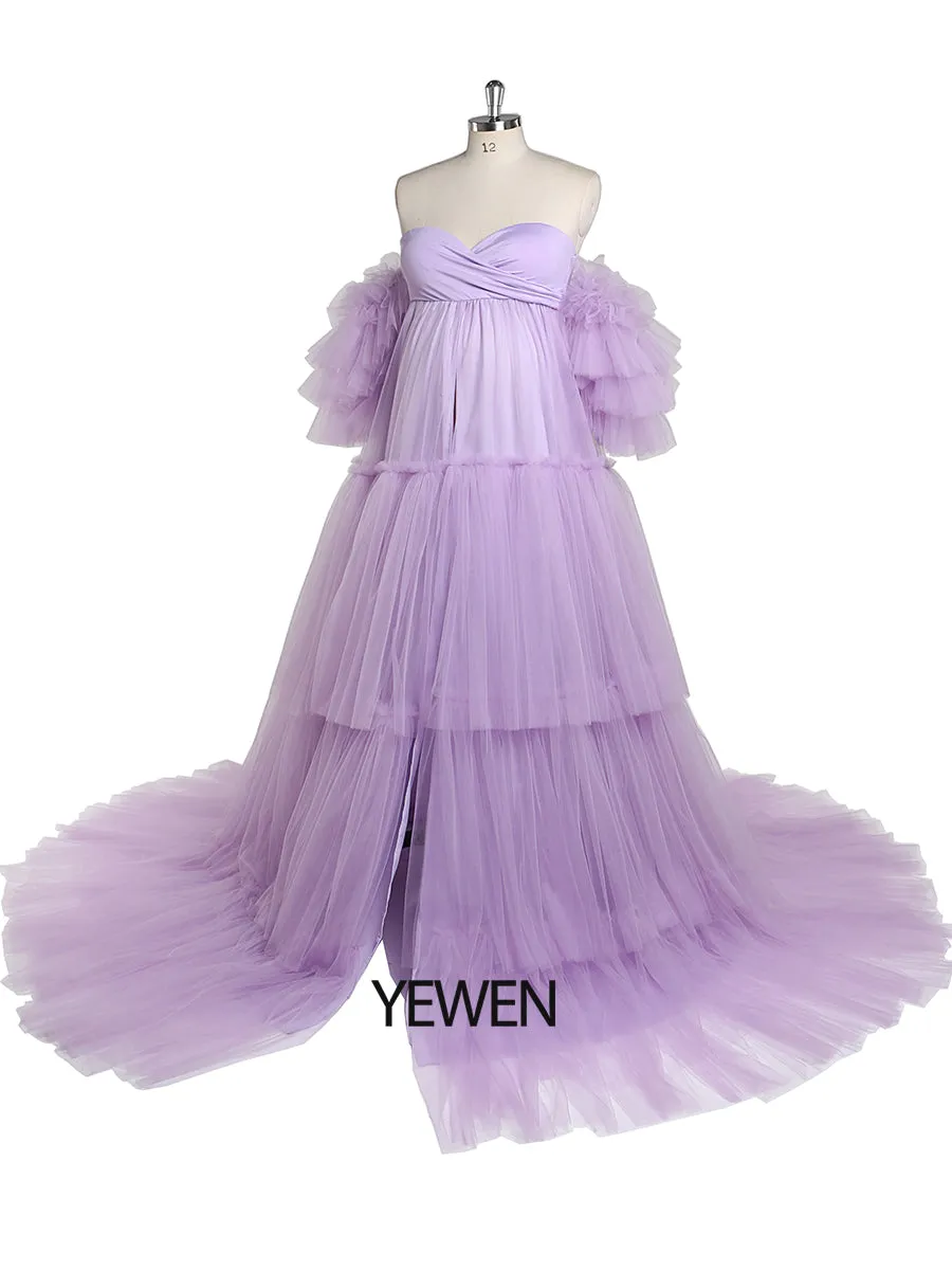 Sweetheart Neck Maternity Dress for Photo Shoot Front Slit Pregnancy Robe Maxi Woman Dress YW220330