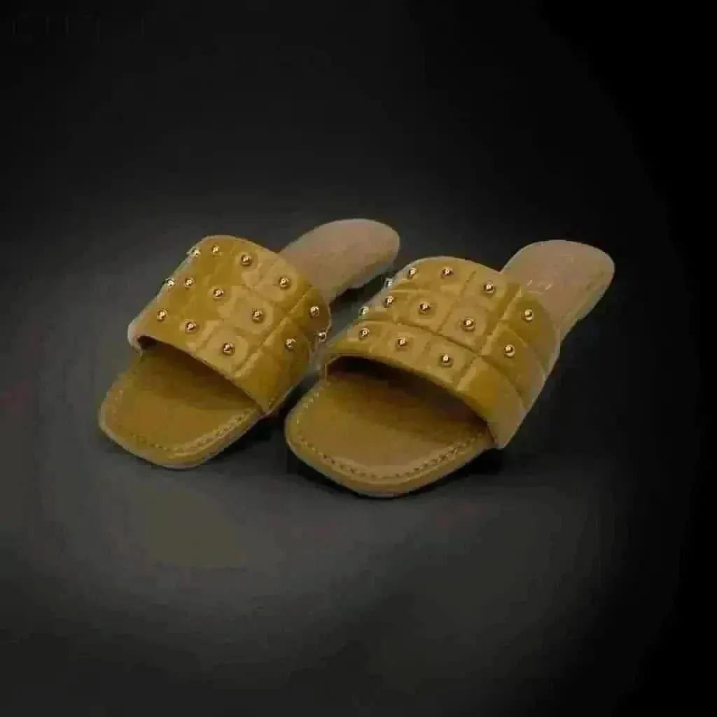 Tan Opulence Buttoned Slides