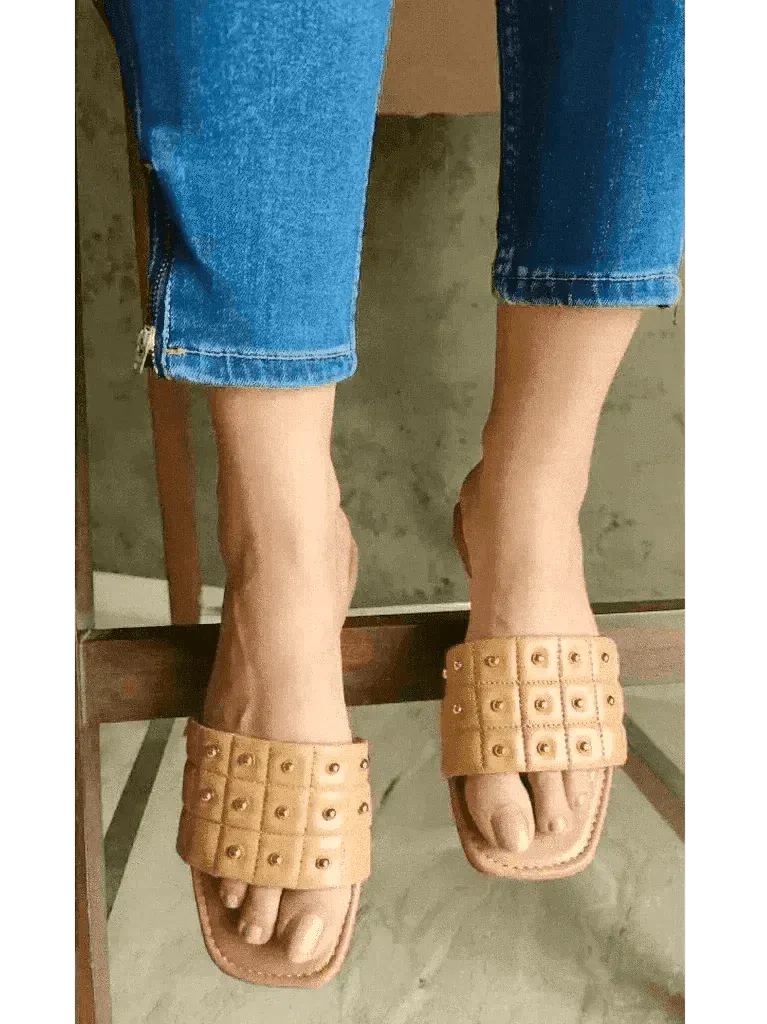 Tan Opulence Buttoned Slides