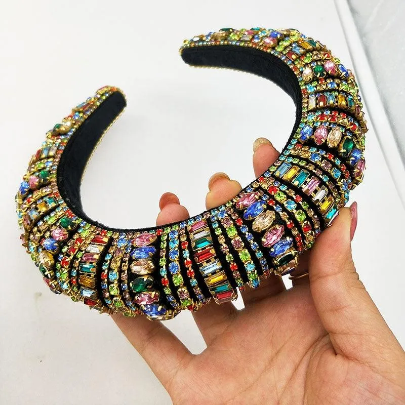 Thick Sponge Velvet Hairbands Luxury Colored Rhinestones Wild Gorgeous Headband