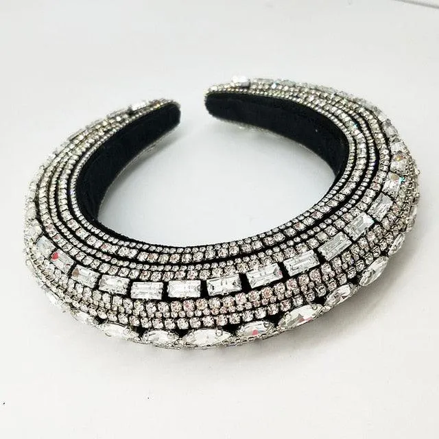 Thick Sponge Velvet Hairbands Luxury Colored Rhinestones Wild Gorgeous Headband