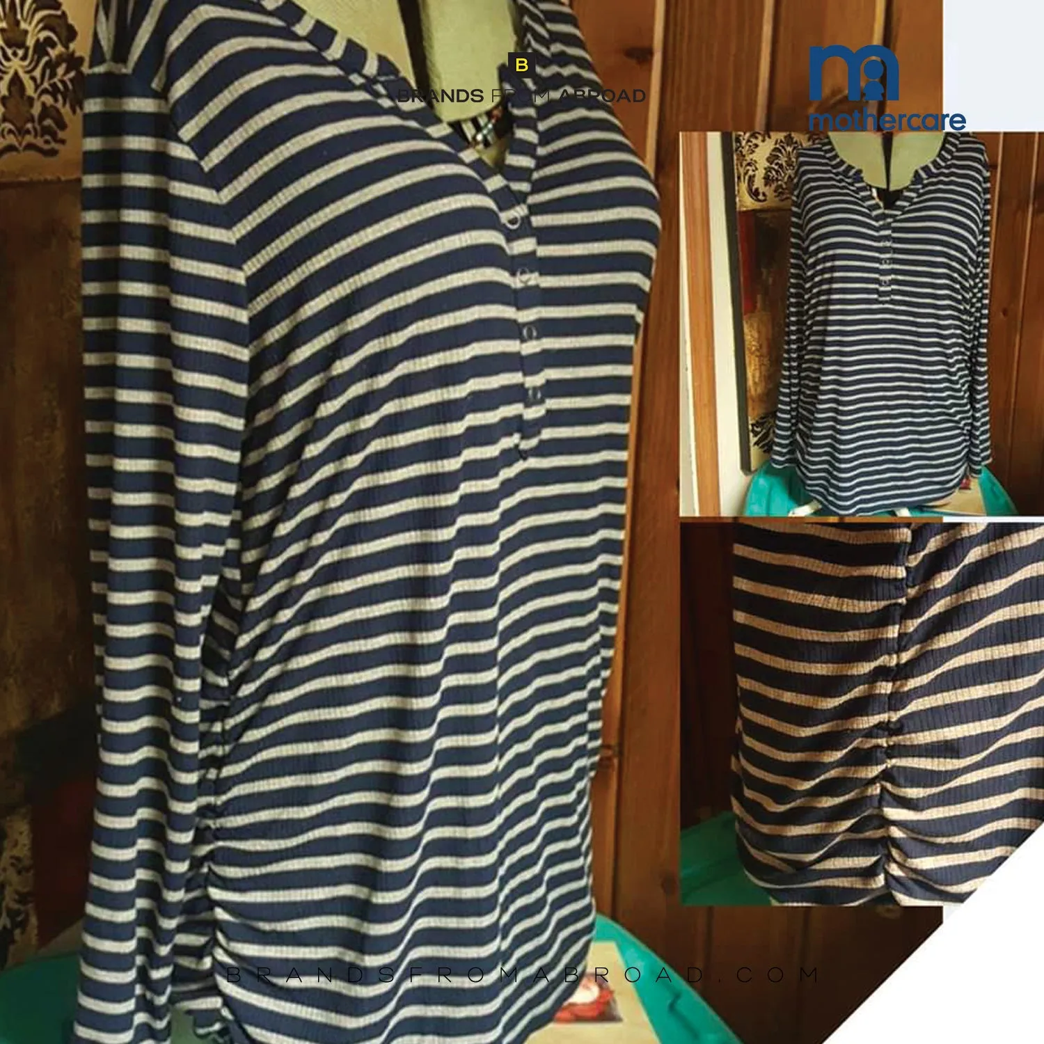 TIME & TRU MATERNITY TOP   NAVY BLUE AND GRAY STRIPS