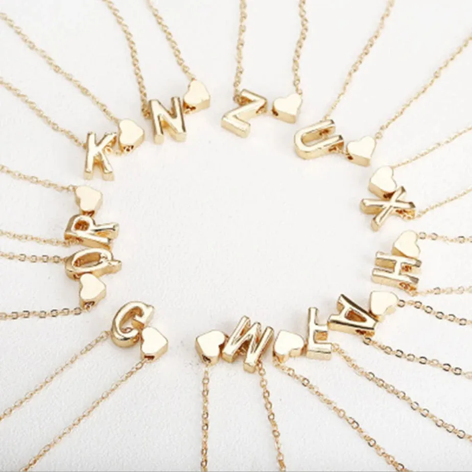 Tiny Heart Initial Necklace - Dainty Gold or Silver Letter Name Pendant Choker for Women