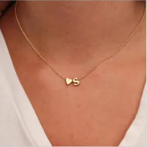 Tiny Heart Initial Necklace - Dainty Gold or Silver Letter Name Pendant Choker for Women