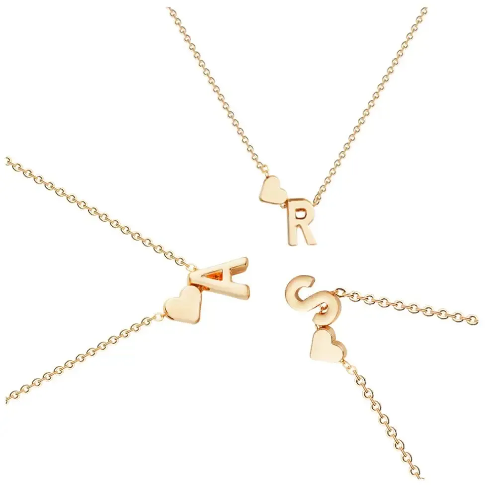 Tiny Heart Initial Necklace - Dainty Gold or Silver Letter Name Pendant Choker for Women