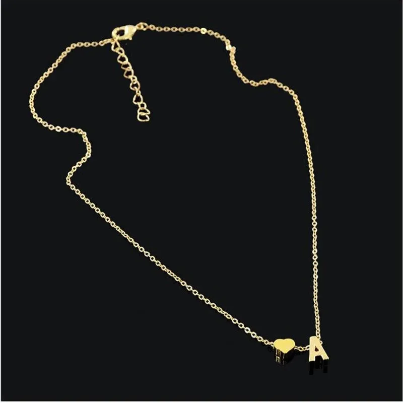 Tiny Heart Initial Necklace - Dainty Gold or Silver Letter Name Pendant Choker for Women