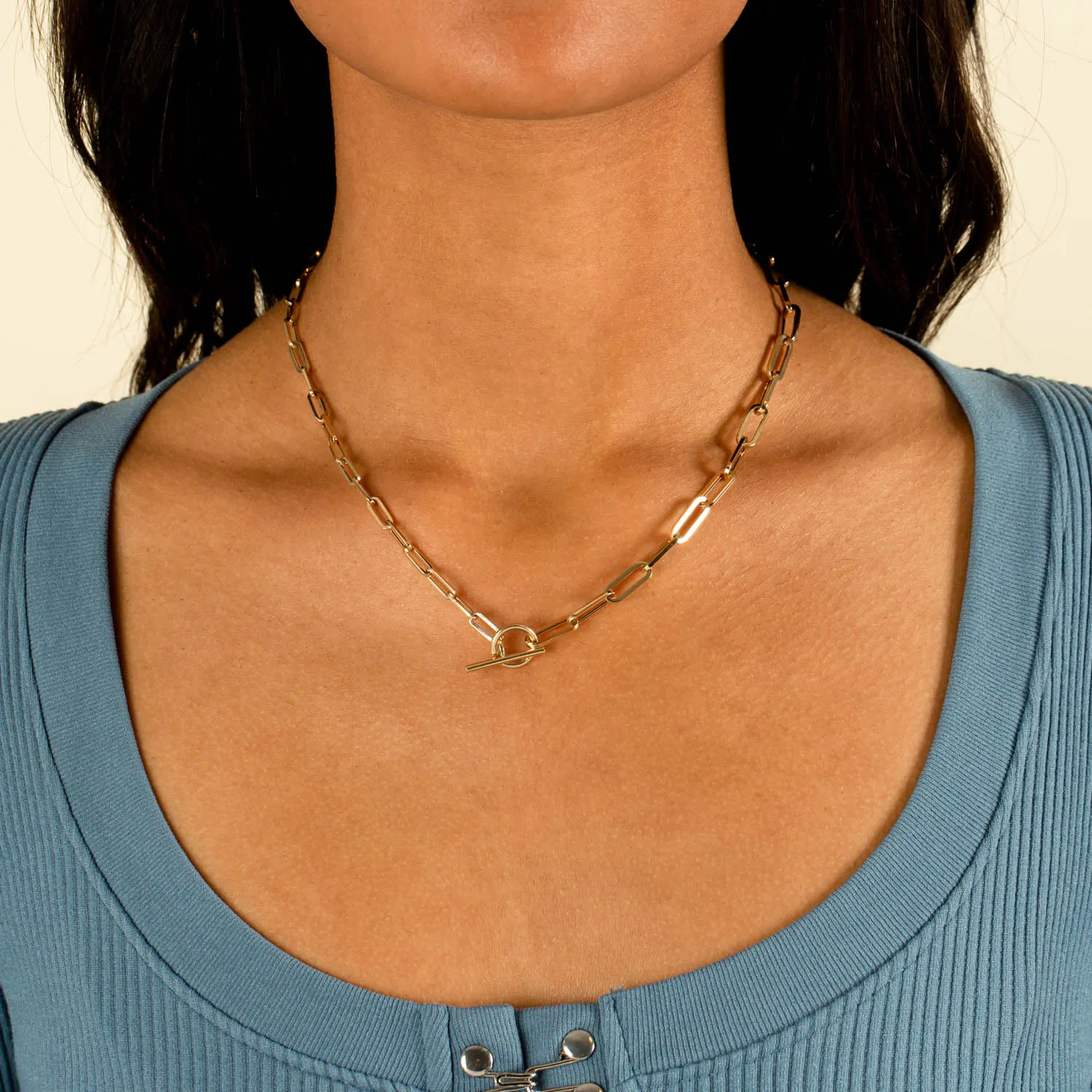 Toggle Paperclip Chain Necklace 14K