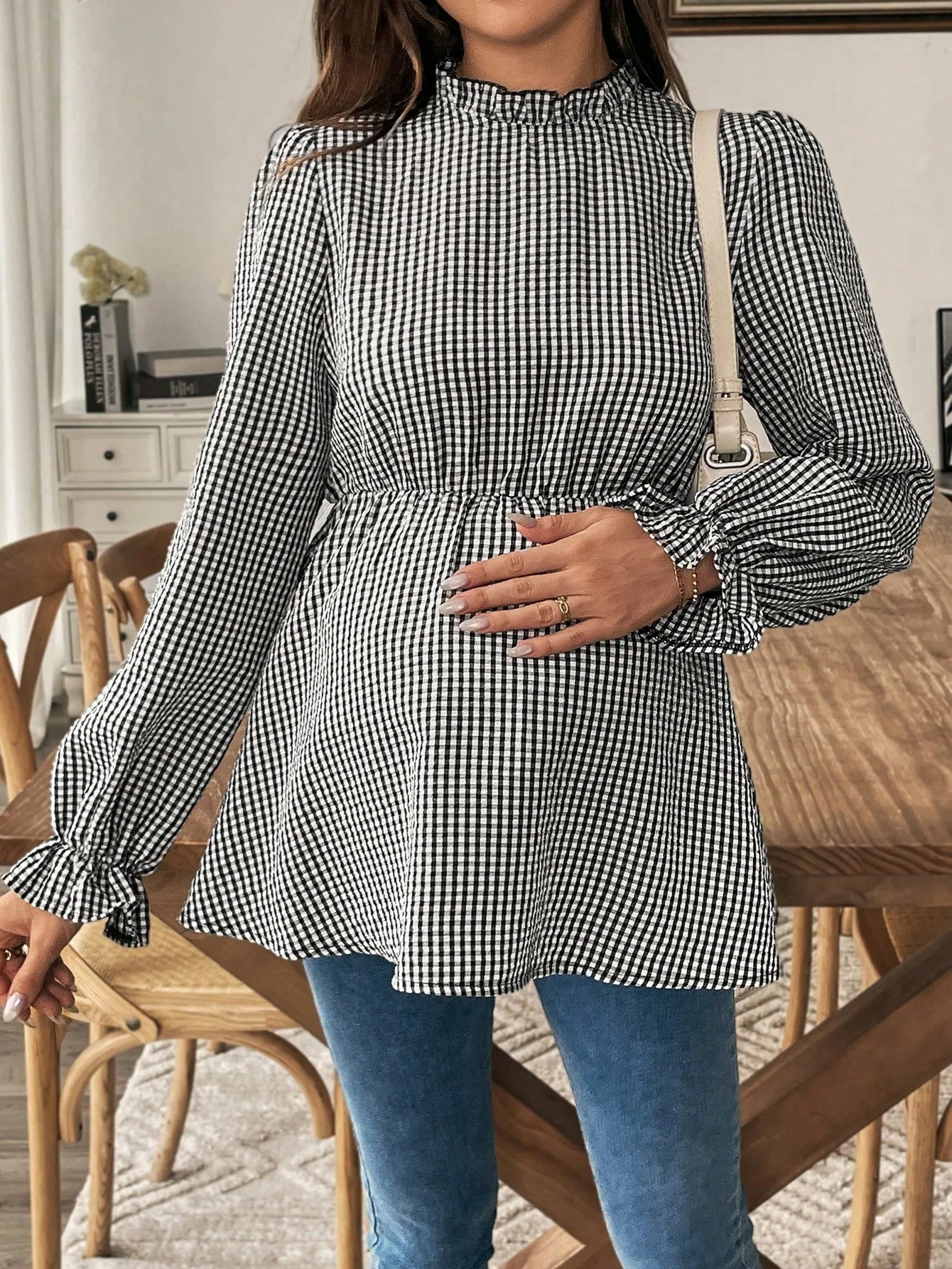 Top casual de manga larga a cuadros para mamás en Cherry Vibes