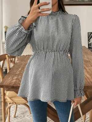 Top casual de manga larga a cuadros para mamás en Cherry Vibes