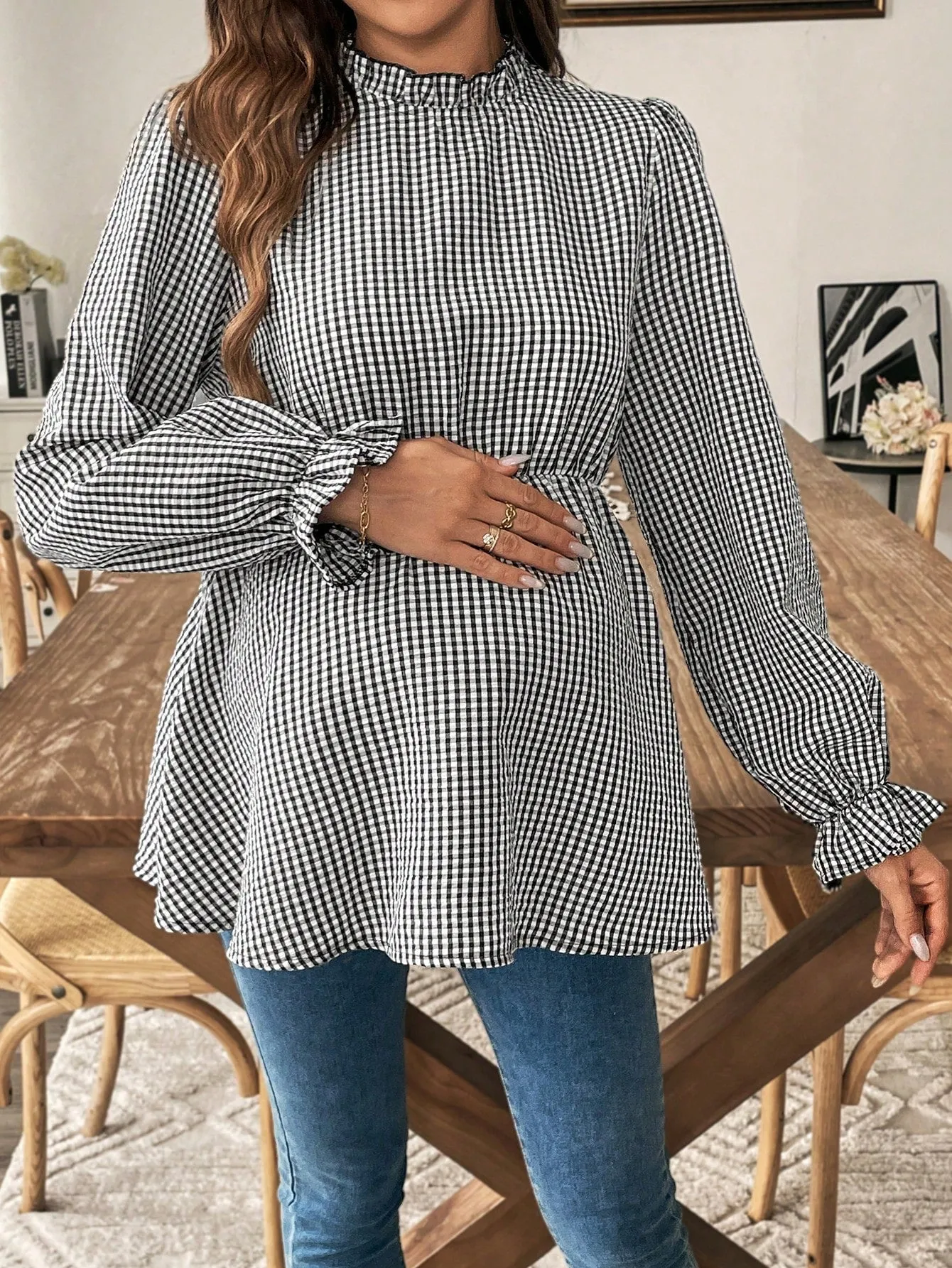 Top casual de manga larga a cuadros para mamás en Cherry Vibes
