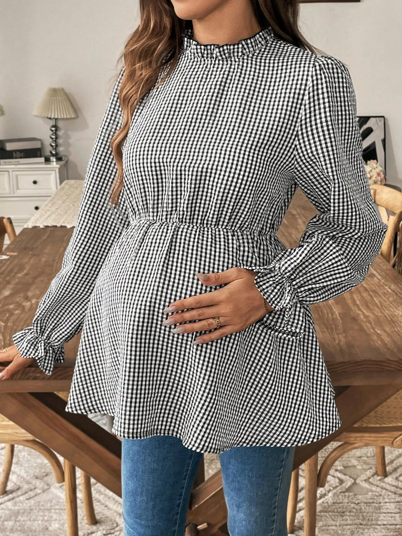 Top casual de manga larga a cuadros para mamás en Cherry Vibes