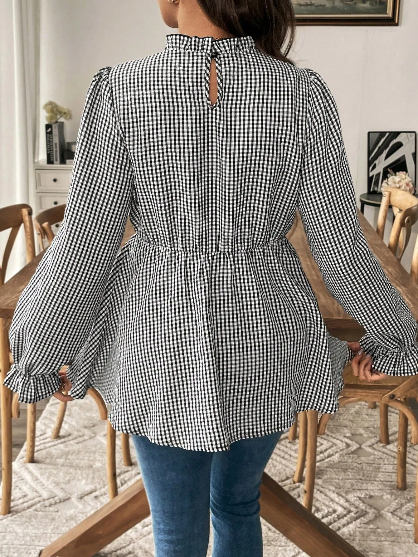 Top casual de manga larga a cuadros para mamás en Cherry Vibes