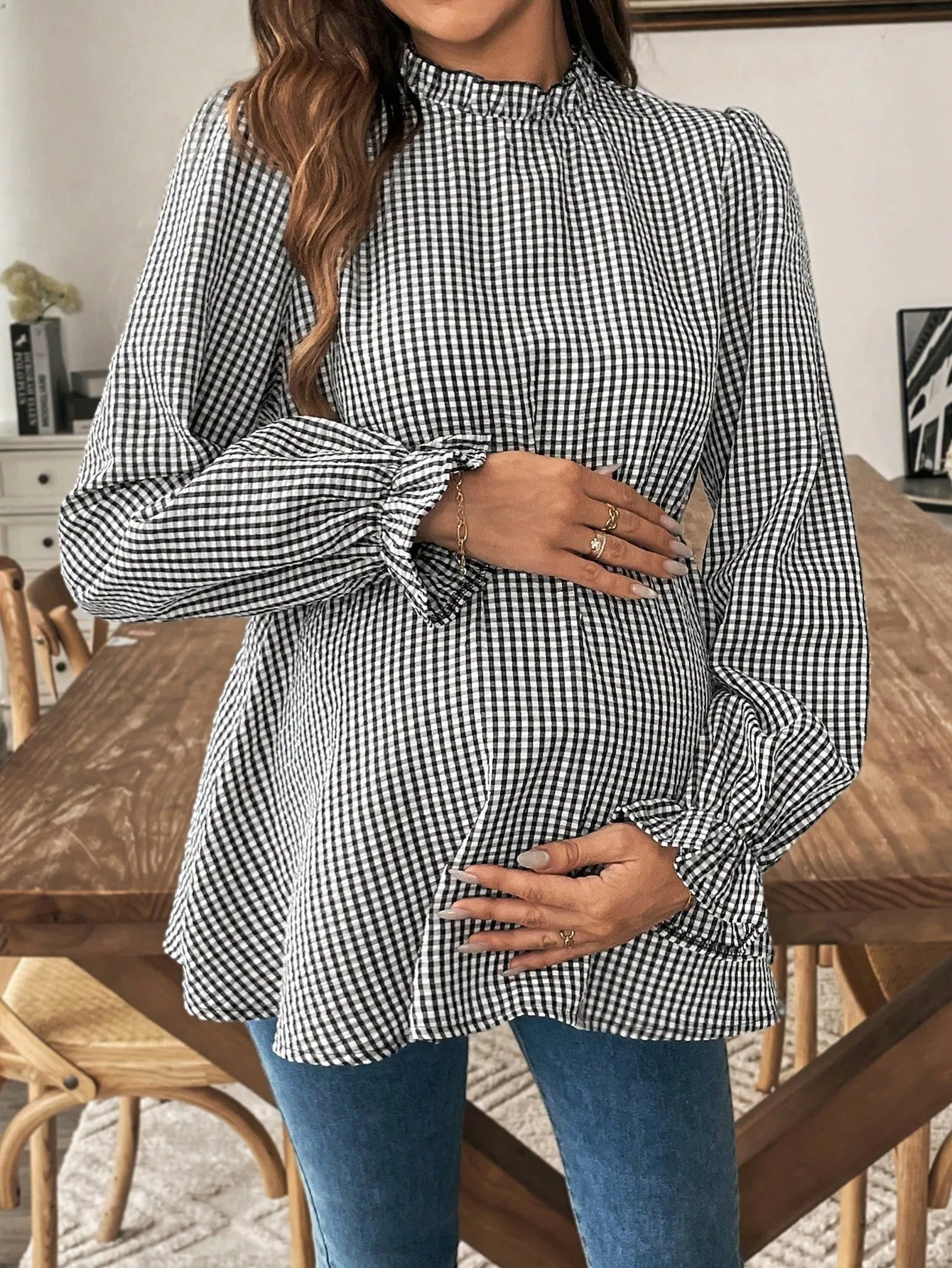 Top casual de manga larga a cuadros para mamás en Cherry Vibes