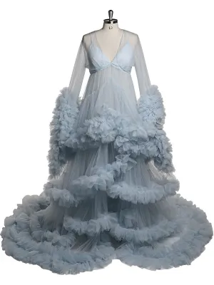 Tulle V Neck Maternity Photoshoot Dress Removable Shawl Baby Shower Dress Robe for Photoshoot YW220704